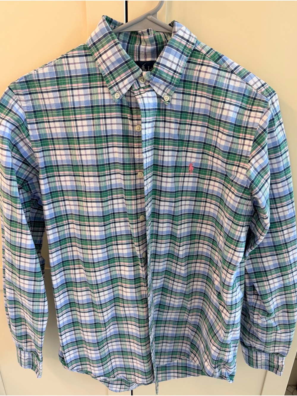 Ralph Lauren Polo Green, Blue & White Plaid Button-Down Shirt